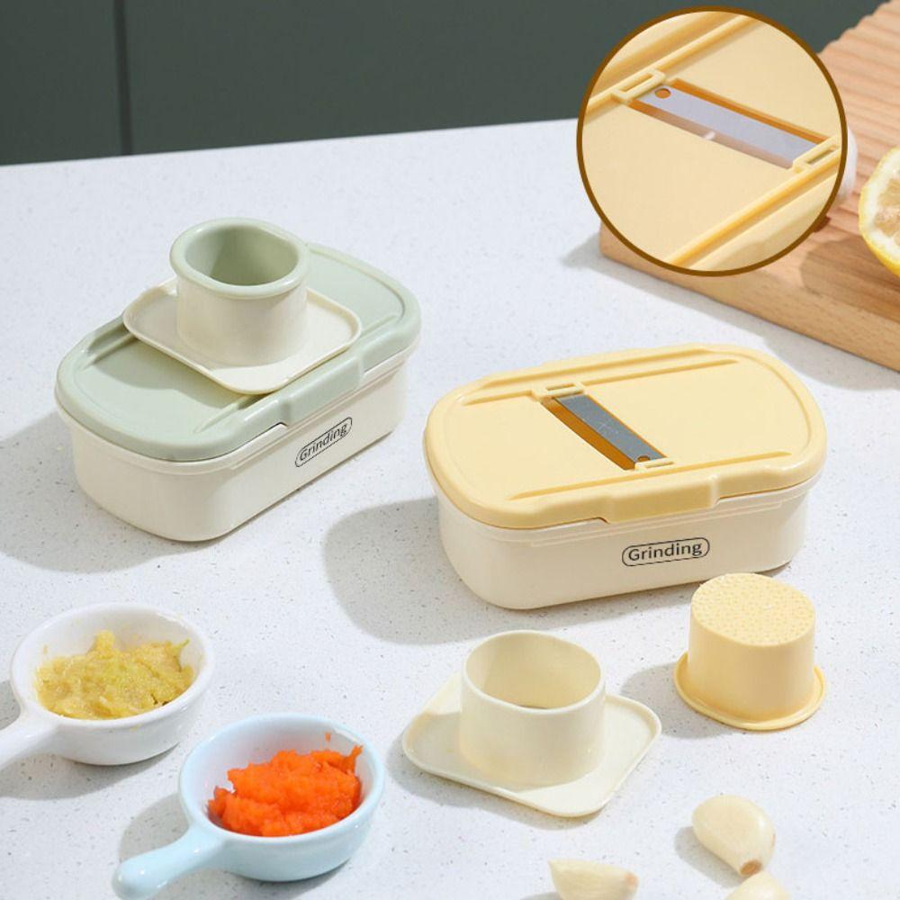 Manual Garlic Grinder 2 in 1 Plastic Ginger Grinding Grater with Hand Guard Mini Garlic Planer Baby Complementary Food