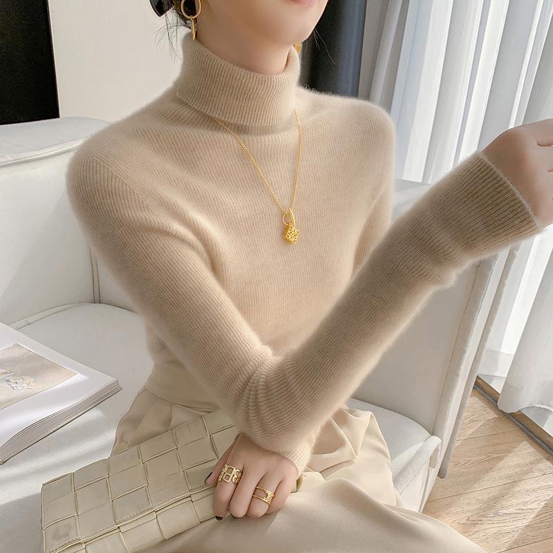 Women's High Neck Slim Fit Cashmere Sweater - Seamless Knit, Thin Base Layer for Autumn/Winter