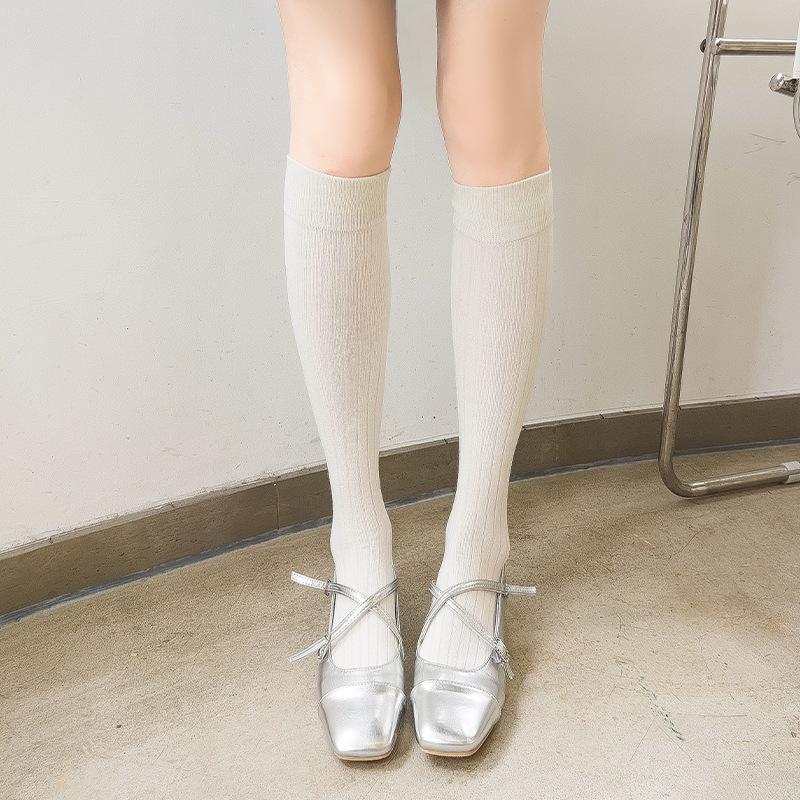 Женские весенне-летние однотонные тонкие дышащие носки до колена в рубчик