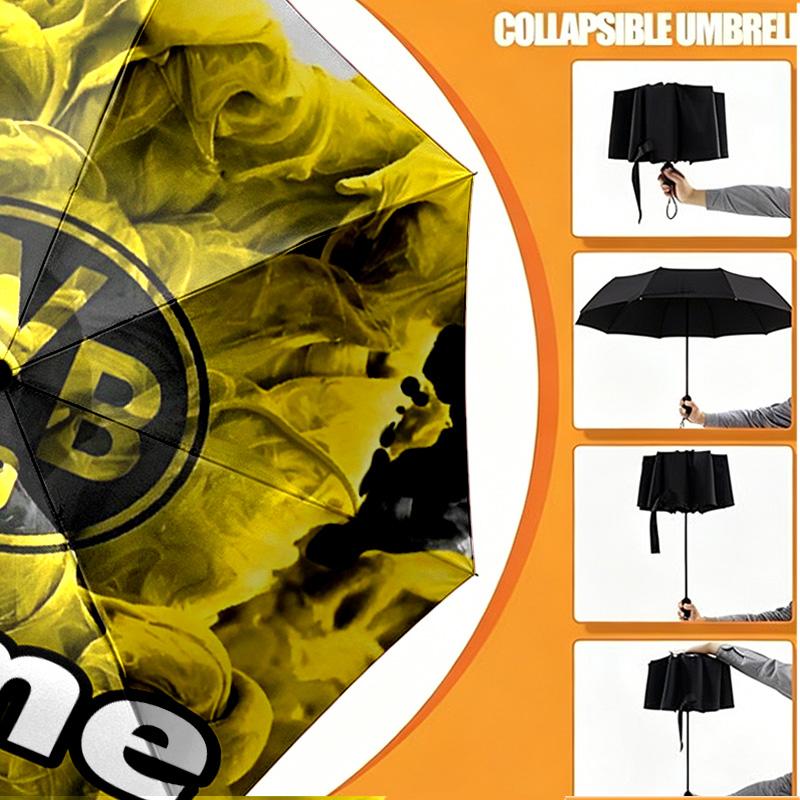 Custom Name Personalized Borussia Dortmund Print Umbrella, Auto Open Close, 8‑Rib Sturdy Frame, Commute Camping Hiking Use, Birthday Gift