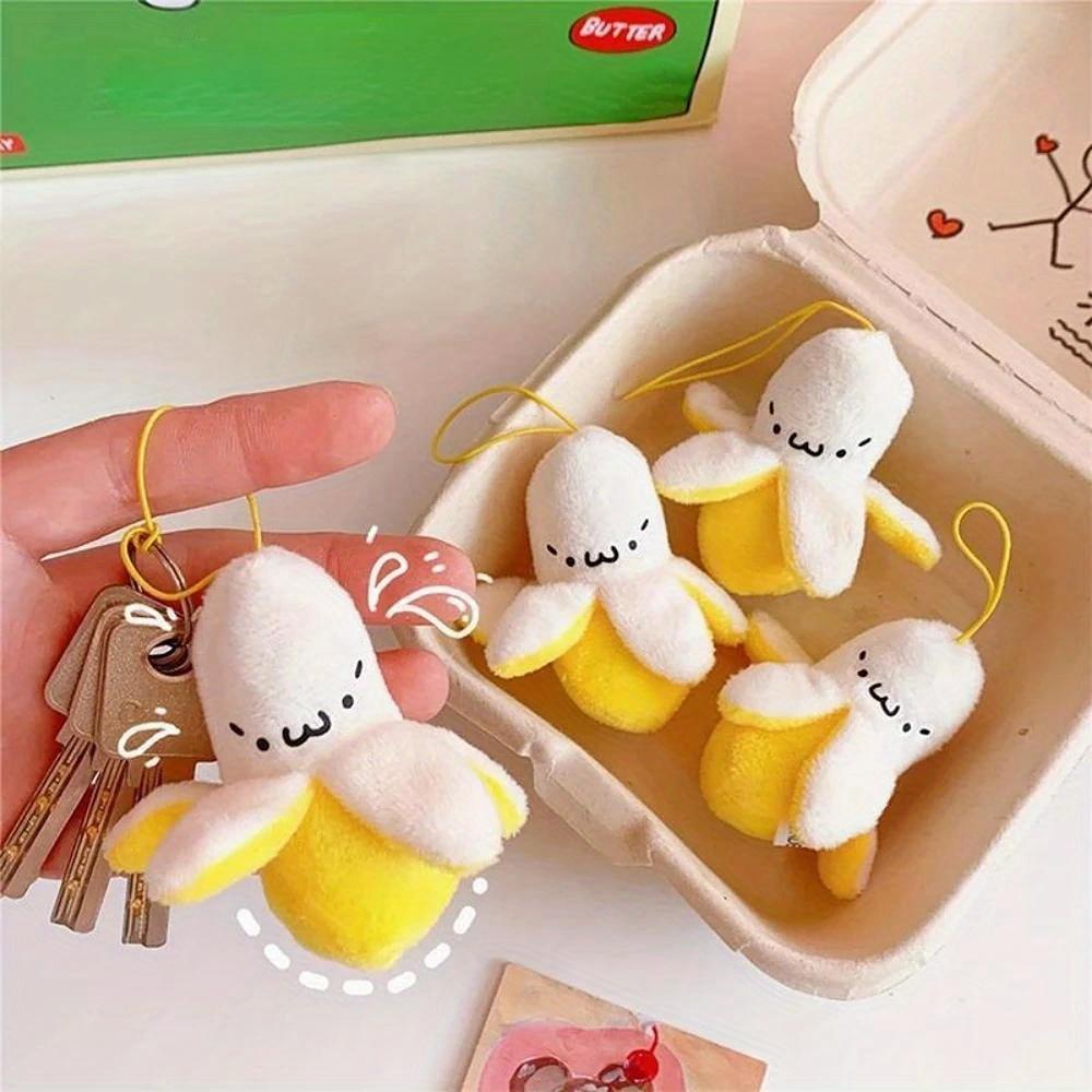 Cartoon Plush Banana Keychain On Backpack Hairy Kawaii Banana Pendant for Women Men Kid Toy Doll Key Chain Bag Car