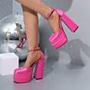 Женские сексуальные туфли на высоком каблуке, туфли-лодочки на платформе, квадратный нос, массивный блочный каблук, туфли для вечеринок со стразами, большой размер 42