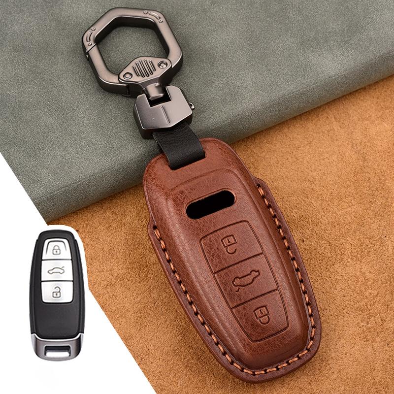 Leather Car Key Case Cover Fob For A3 A4 B9 A6 C8 A7 S7 4K A8 D5 S8 Q7 Q8 SQ8 E-tron 2018 2019 2020 2021 Auto Accessories