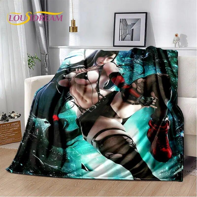 Sexy Girl Lace Tifa Aerith Anime Soft Plush Blanket,Flannel Blanket Throw Blanket for Living Room Bedroom Bed Sofa Picnic Cover