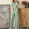 2Pcs/Set Fashion Short Sleeve Sleeping Breathable Women Solid Color Ice Silk Sleepwear Set Daily Wear