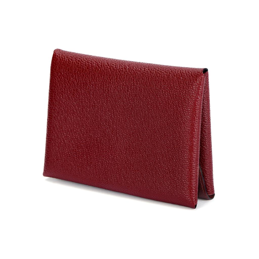 Hermes Calvi Duo Compact Palladium Press Button Closure Mysore Goat Leather Card Holder Women card holder Rouge-H H082977CK55