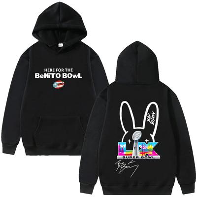 Худи Bad Bunny Super Bowl Здесь для Benito Bowl Худи с фирменным логотипом С длинным рукавом Уличный топ Унисекс Оверсайз Пуловер С графикой Аниме Худи