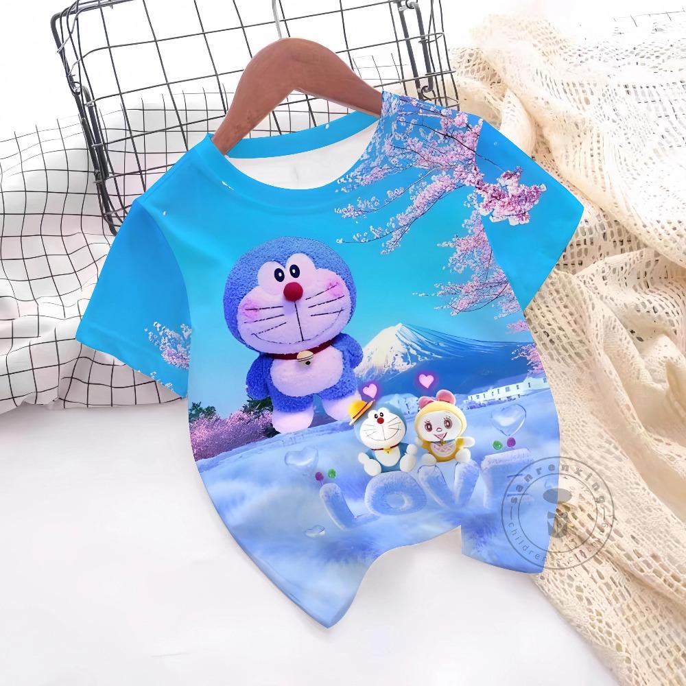 Летние футболки с 3D-принтом Doraemon для мальчиков и девочек, подарок, детские топы с коротким рукавом для