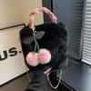 New Arrivals Open Run Velvet Top Handle Pom Pom Fur Ball Cherry Tote Bag Chain