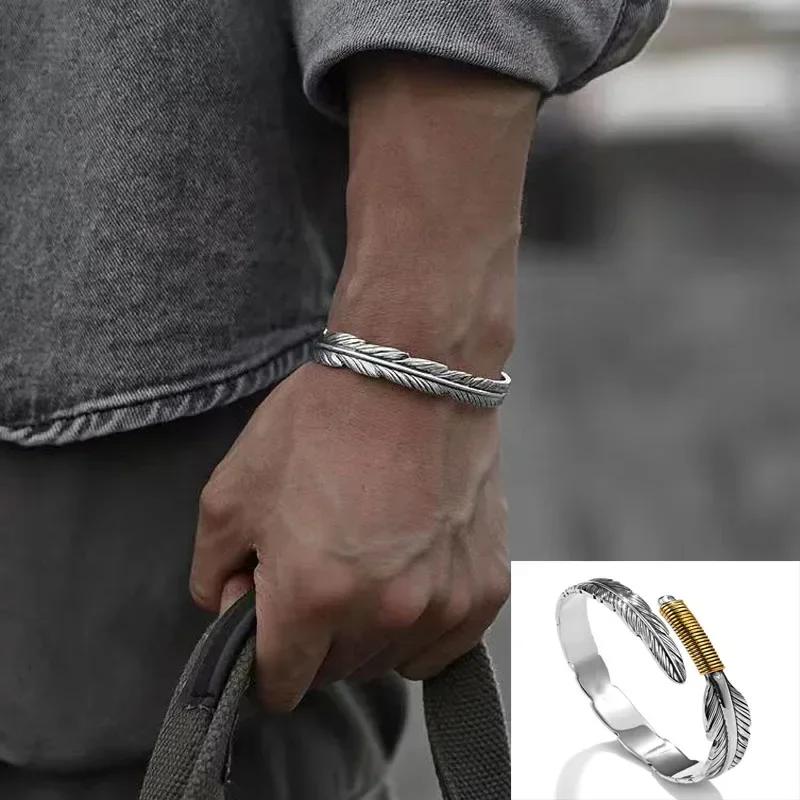 Модный регулируемый браслет-манжета с крыльями и перьями для мужчин, модный открытый дизайн, счастливое ювелирное изделие, подарок