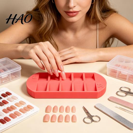 Press-on Nail Storage Tray Sorting with 10 Slots, Tip Organizer L/R Markers, Fake Box Manicure Prep Station & Art Display Holder for Salon, Home