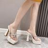 2024 New Summer Gladiator Crystal Narrow Band Women Slippers Fashion Design Square Toe Platform High Heels Shoes