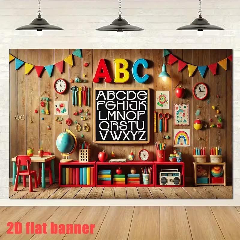 2D Kids Study Room Backdrop Educational Toys and ABC Letters Portrait Studio Background