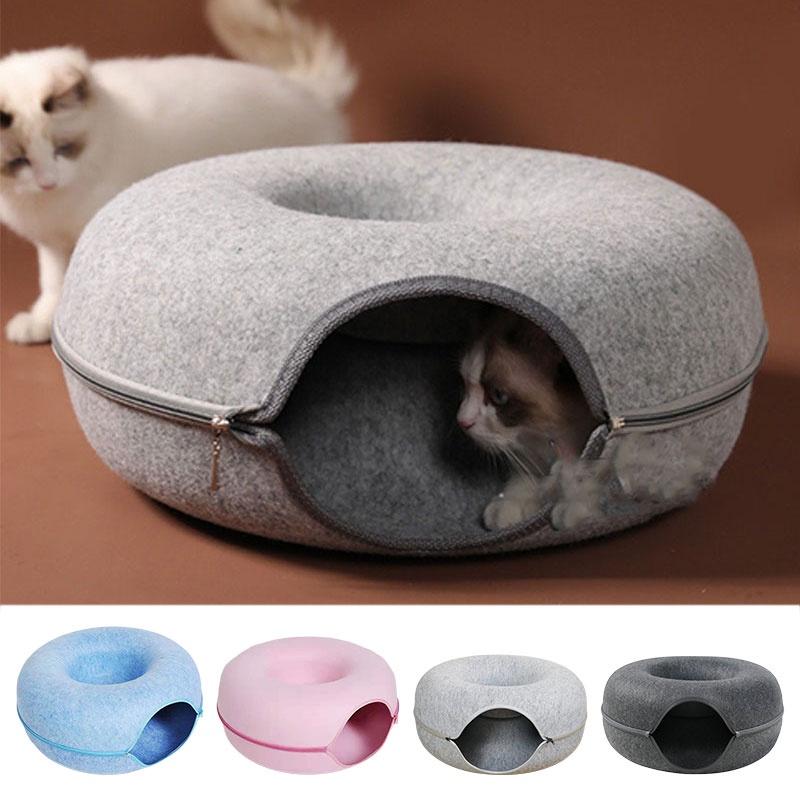Plush Felt Cat Bed Circular Tunnel Design For Cats Of All Seasons Soft And Removable