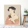 Японский стиль макияжа женщина расческа плакаты и принты винтажное настенное искусство розовый холст живопись для гостиной декоративные картины