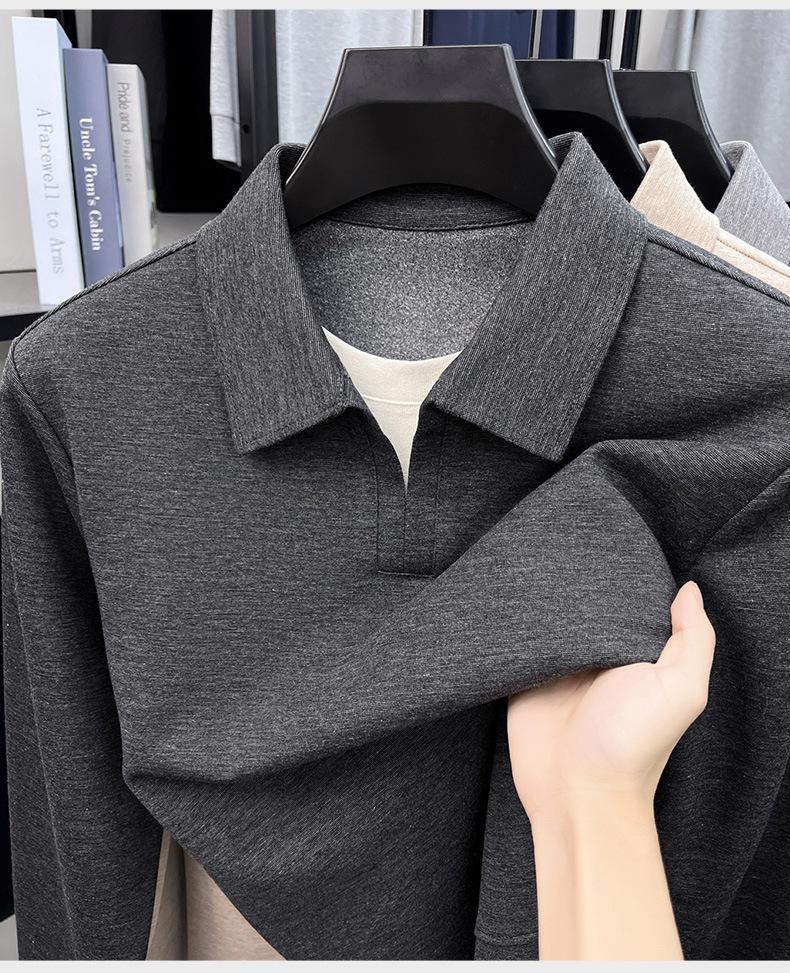 Men S Fake Two Piece Long Sleeve Polo Shirt Casual Business Loose Fit Top