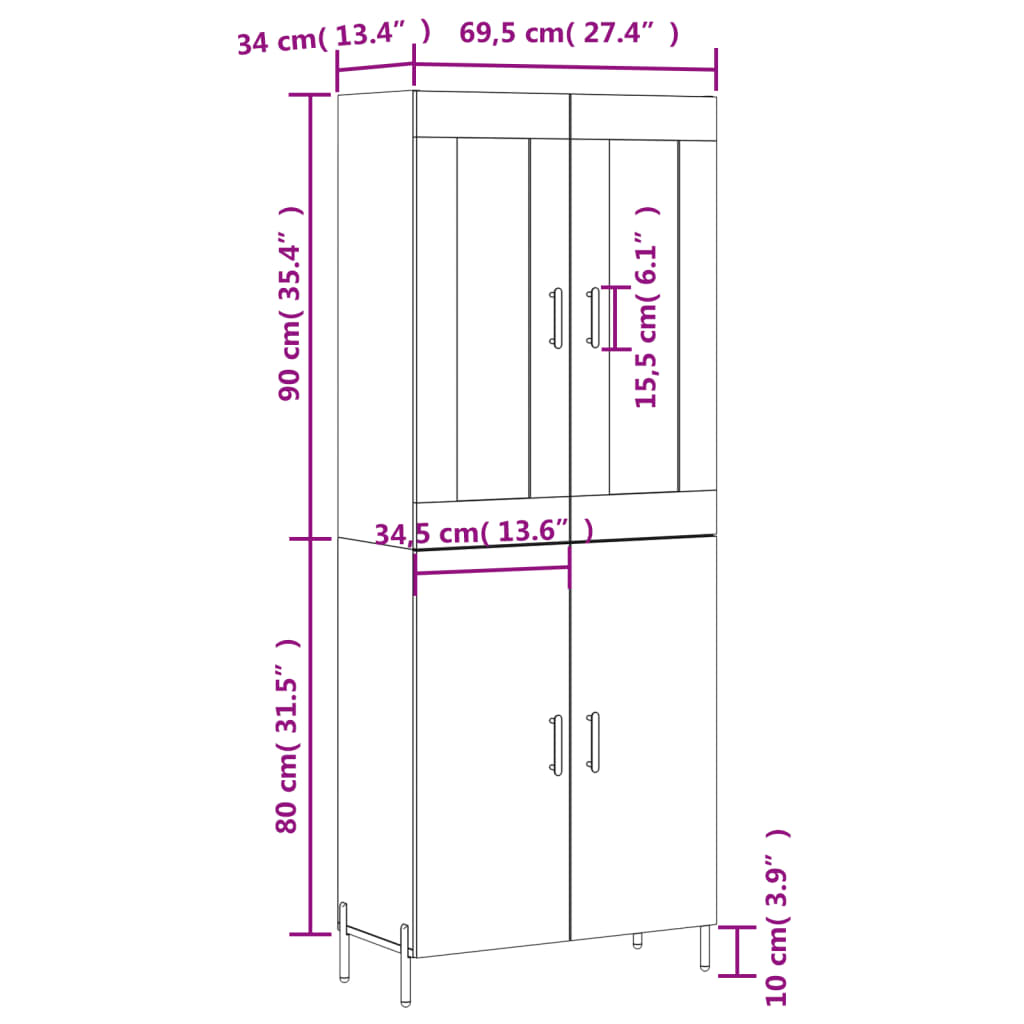 Highboard Concrete Grey 69.5 x 34 x 180 cm Particleboard