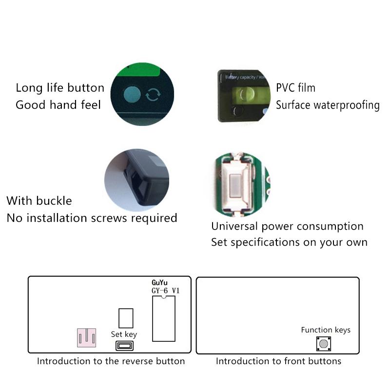 Dc 12V-72V Car Battery Gauge Lithium Battery Capacity Meter Tester Front On/Off Button Battery Capacity Meter Indicator