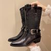 2025 Summer New Fashion Woven Cutout Block Heel Cool Booties Personality Summer Boots Women's Shoes