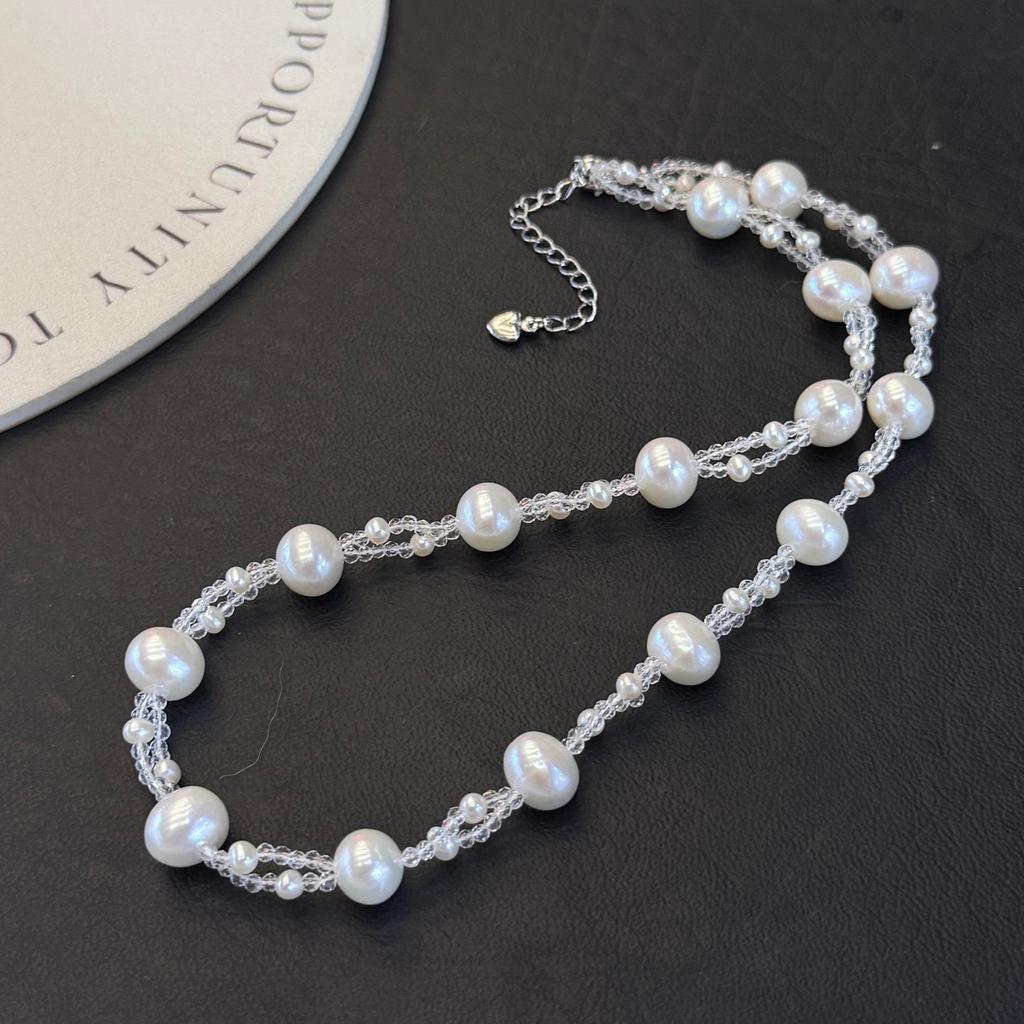 Twist crystal gypsy natural freshwater pearl necklace women's light luxury niche high-end design collarbone chain new