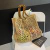 Модная соломенная сумка с бисером и плечевыми ремнями, женская полая сумка ручной работы, женская большая вместимость, летняя повседневная дорожная пляжная сумка-тоут
