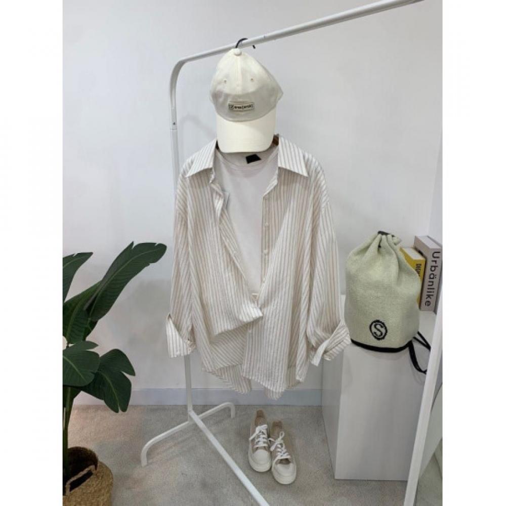 C S In The Room Copo Stripe Round Hem Long Sleeve Shirt 2 Color