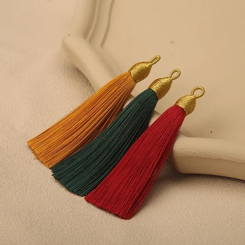 5pcs Beautiful Colorful Tassels 8cm Polyester Thread Tassels Gold Color Top Ornament Bookmark Folding Fan Accessories