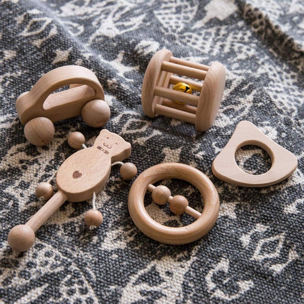 Baby Firstlook Деревянная тачка-погремушка Набор из 5 погремушек Детские игрушки с милыми звуками Деревянные игрушки Подарок для младенцев Подарок для новорожденного