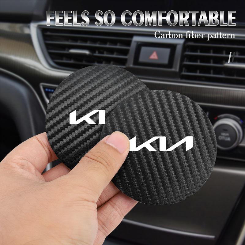 For Kia Morning Picanto XCeed Soul Cerato Venga Cadenza K9 Seltos Tellu Car Coaster Cup Holder Carbon Fiber Pattern Non-Slip Mat HW8