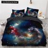 3D Galaxy King Queen Пододеяльник Звездное небо Постельное белье Вселенная Пододеяльник Космос Мягкий 2/3 шт. Покрывало Темно-синий