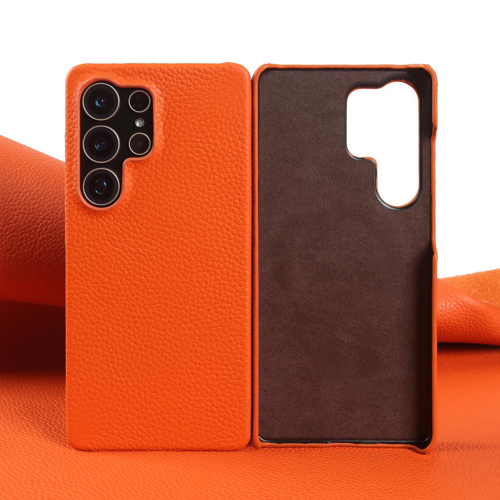 Lychee Grain Genuine Leather Case for Samsung Galaxy S25 Ultra S24 FE S23 Plus S22 S21 Ultra Phone Case Half Wrapped Back Cover 5