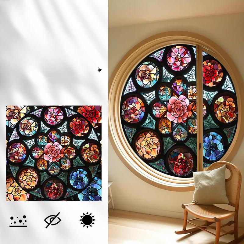 Self-adhesive European Vintage Stained Glass Film Window Anti-peeping Window Sticker Stained Glass Window Film Frosted / Etched