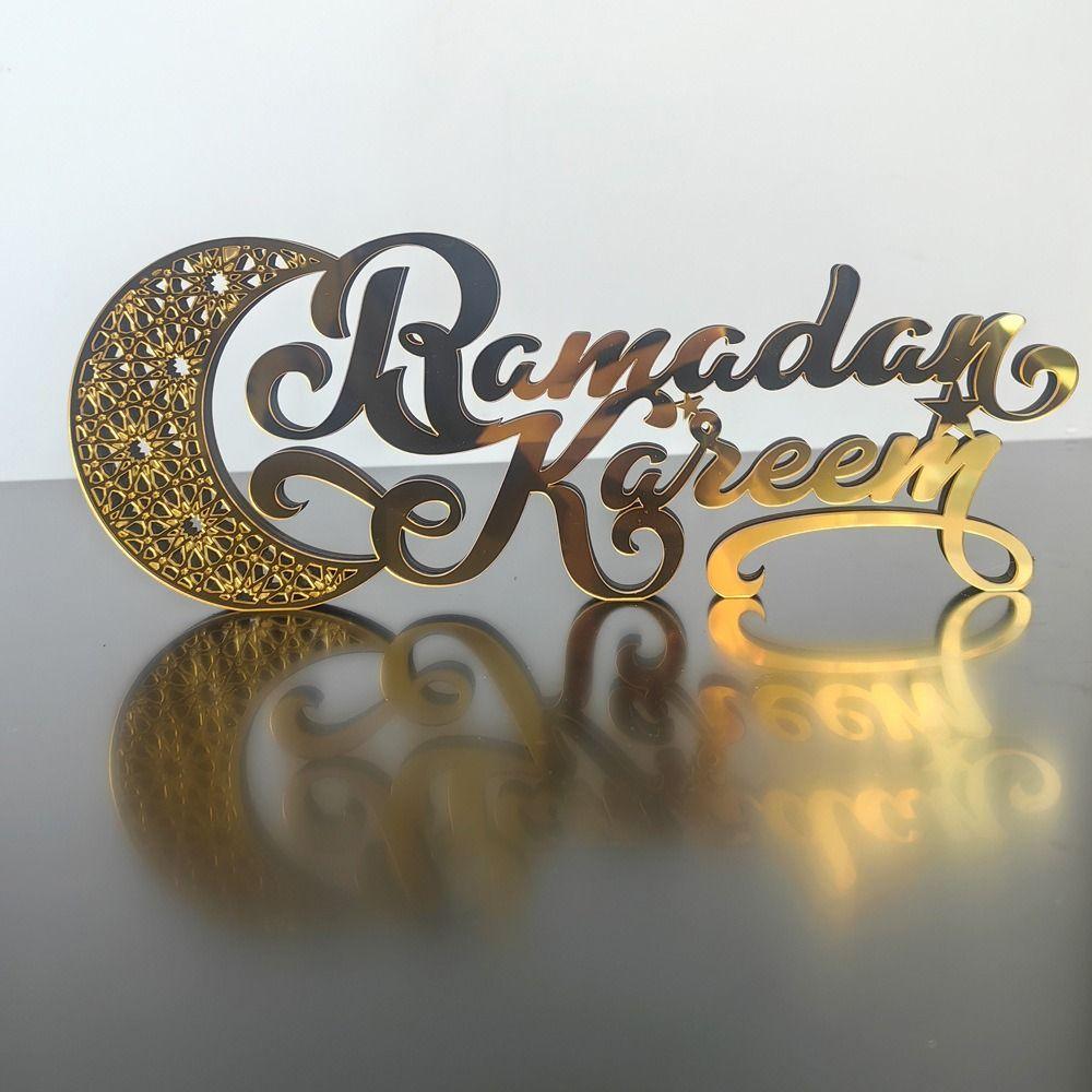 Золотые Украшения Ramadan Kareem Зеркальная Поверхность Настольное Украшение Фигурка Eid Mubarak Подарки