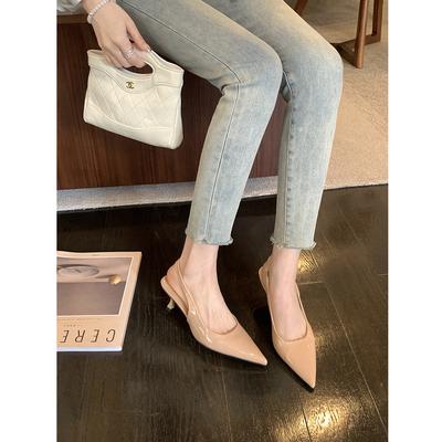 Темпераментные сандалии из овчины с острым носком, неглубоким вырезом, на пустом каблуке-рюмочке, на высоком каблуке, женские летние кожаные сандалии с закрытым носком, на высоком каблуке