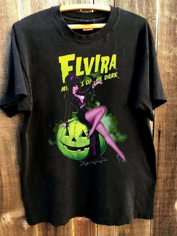 Reprint Elvira Mistress Of The Dark Movie Pumpkins Black T shirt NH23146