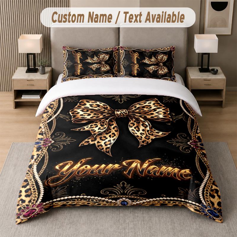 Lion Tiger Leopard Theme Custom Text Or Name 3Pcs Bedding Set 1 Flat Sheet & 2 Pillowcases Personalized Home Bedding