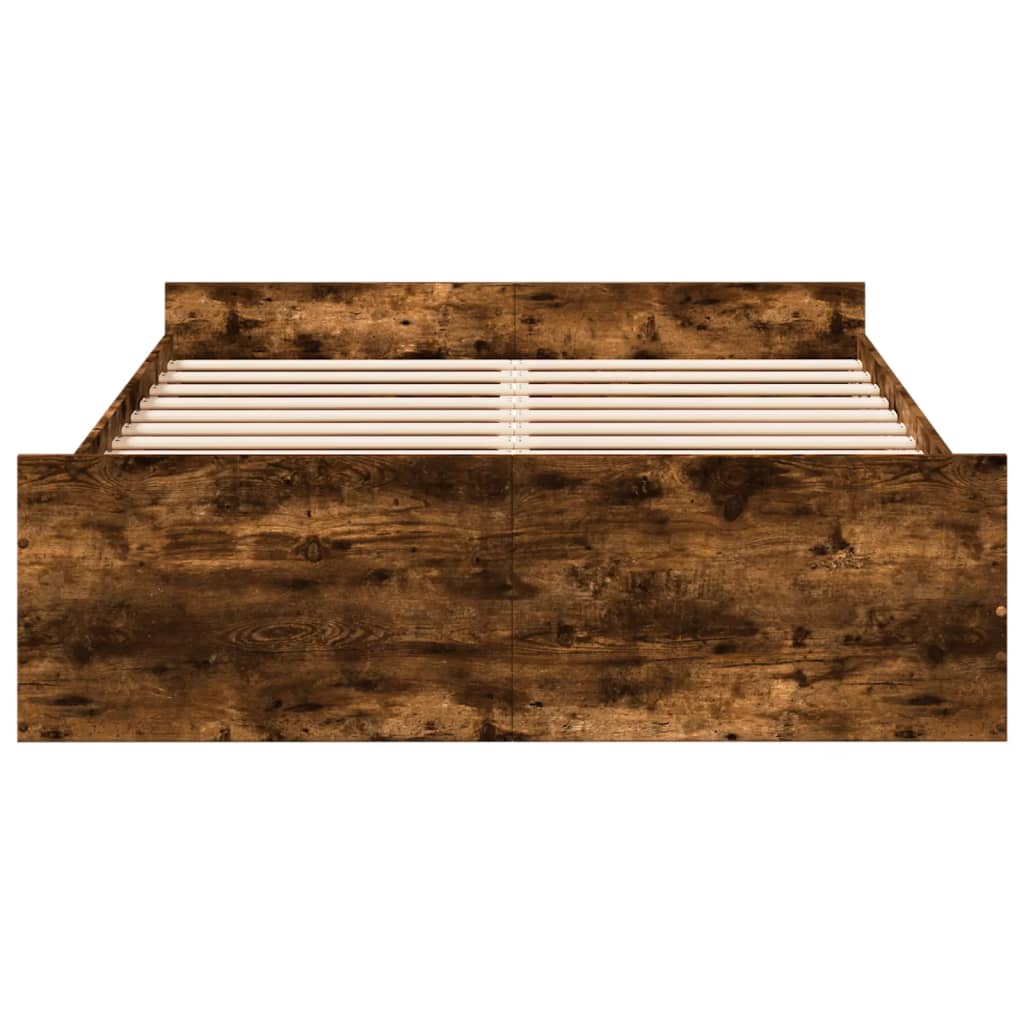 Bed Frame with Drawers Smoked Oak 140 x 190 cm Wood Based Material
