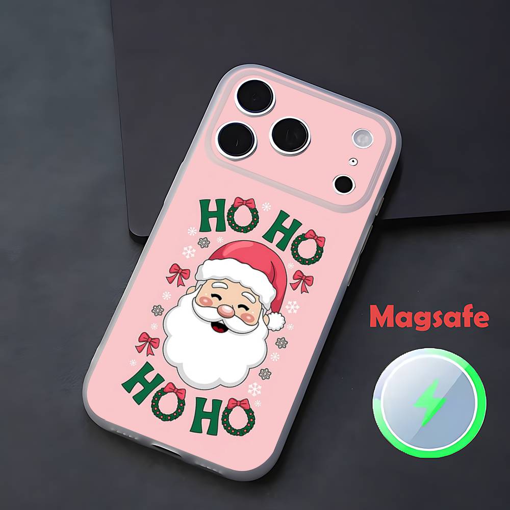 Рождественский чехол для телефона Санта-Клаус для iPhone 17,16,15,14,13,12,11 Pro,Max,Plus,Mini,Air,E Магнитный Magsafe Матовый Прозрачный