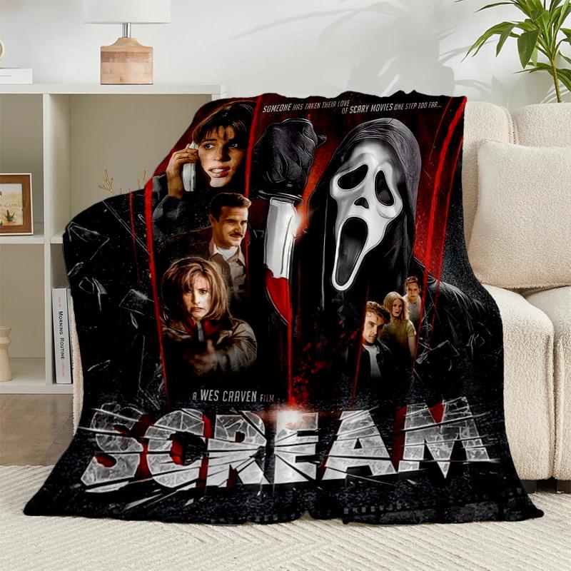 1PC Scr-eam Horror Movie Flannel Blanket Gift, Suitable for Both Men And Women, Soft Ideal for Beds And Sofa, Birthday Or Christmas Gift