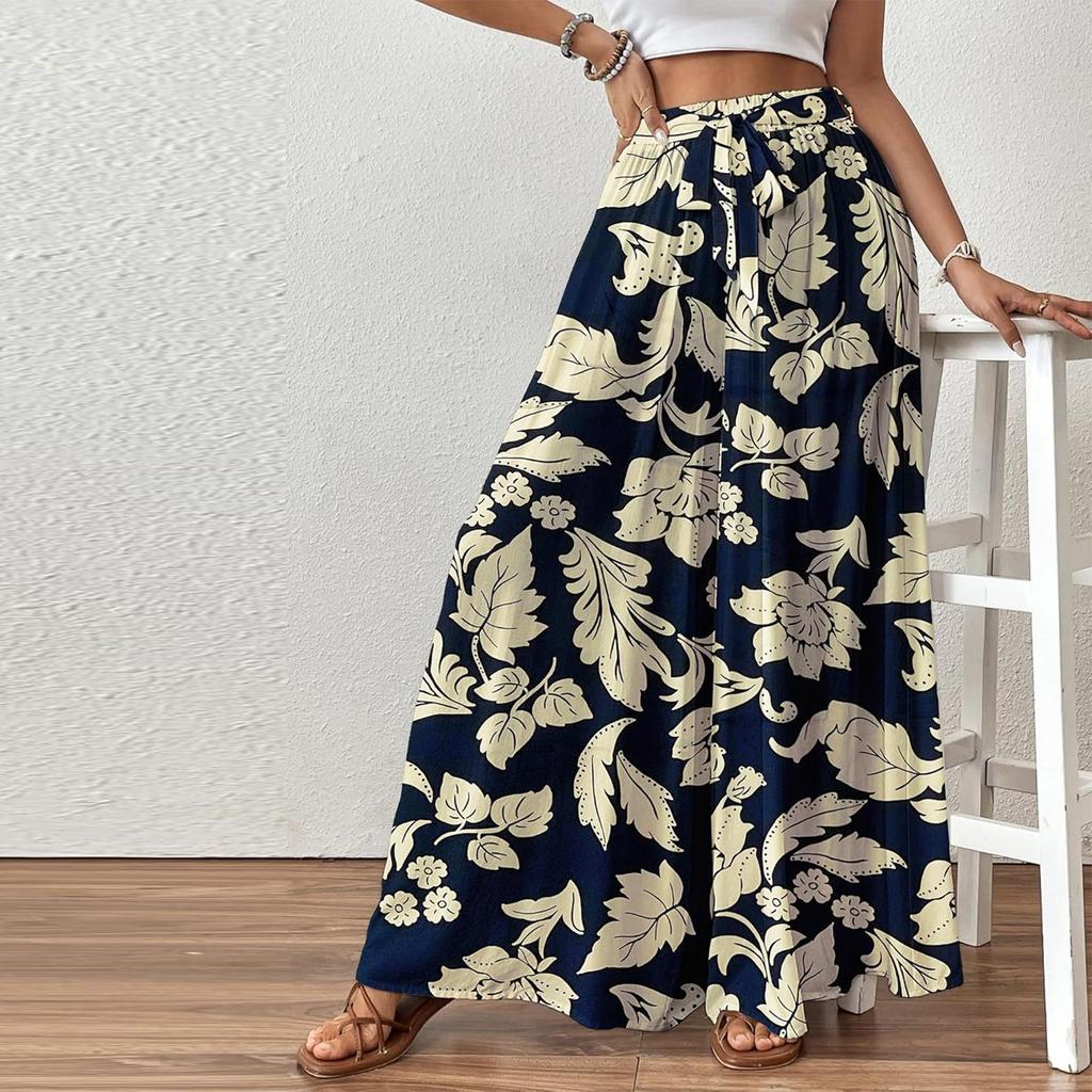 Женские модные свободные повседневные брюки с цветочным принтом и эластичным поясом