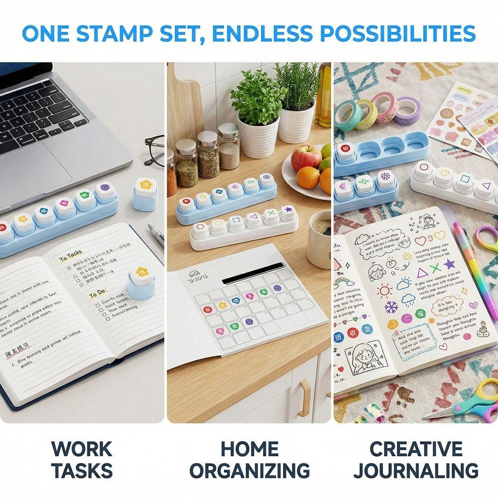 6-in-1 Set Cartoon Stamp Stickers Kit Blue / White Stamp Set DIY Crafts Students School