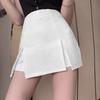 Women Mini Skirt High Waist Side Split Design Solid Color Short Skirt A-Line Design Skort