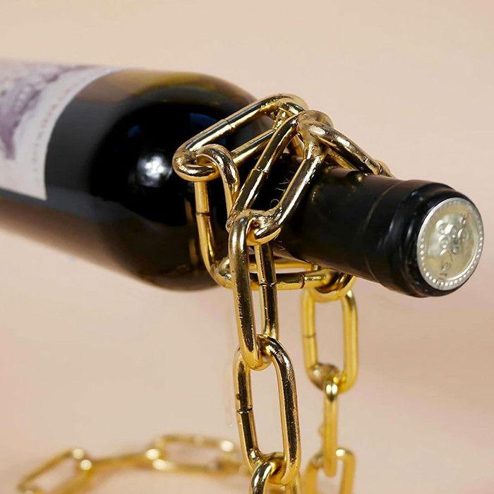 Porte-bouteille - Magique - Chaîne en Métal - Effet Lévitation - Couleur Or - 21 cm x 17 cm