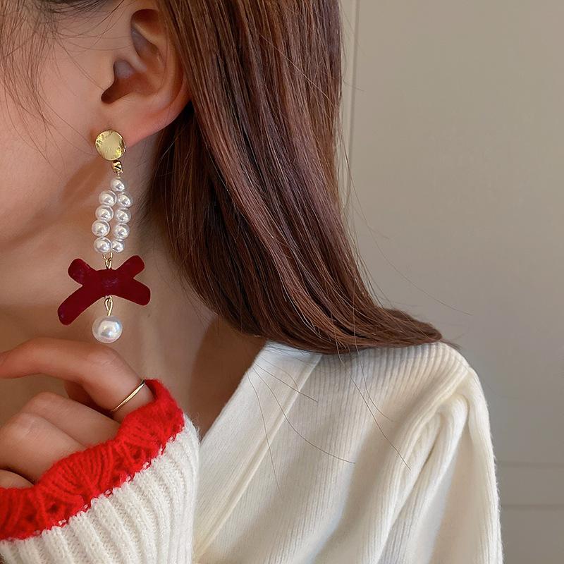 Vintage Red Flocking Earrings Collection Bow Knot Earstuds Vintage Style Earrings Jewelry Gift