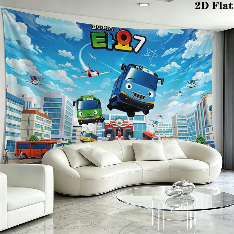Tayo the Little Bus Wall Tapestry Aesthetic Wall Hanging Printed Fabric Blanket Decorative Tapestries for Bedroom Living Room Home Decor