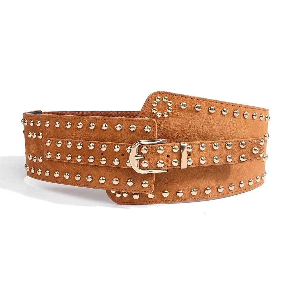 Adjustable Rivet Wide Waistbands Personalized Design Irregular Leather Belt Party