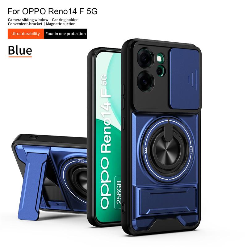Для OPPO Reno 14F 5G Чехол Бронированный Держатель Кольцо Магнитная Подставка Задняя Крышка для Reno14F 14 F 5G Слайдер для Камеры Защита Объектива Funda