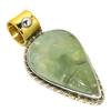 Natural Prehnite Gemstone Two Tone 925 Solid Sterling Silver Pendant 1.50'' V9T67
