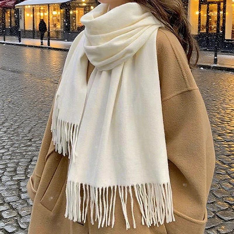 Ladies' Fringed Scarf, Thickened Warm Shawl, Solid Color Design, Multi-functional Neck Warmth, New Style Scarf