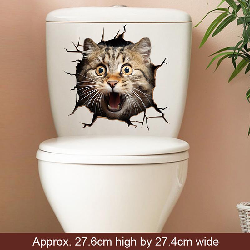 Смешные 3D наклейки на сиденье унитаза с котенком, водонепроницаемые наклейки для туалета с животными, декор для ванной комнаты и туалета